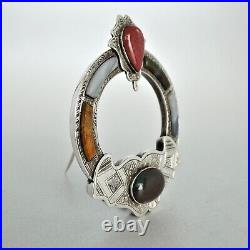 Antique VICTORIAN Sterling Silver SCOTTISH CELTIC AGATE HUNTERSTON Style BROOCH