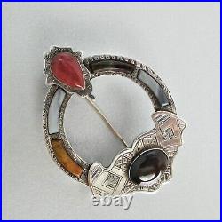 Antique VICTORIAN Sterling Silver SCOTTISH CELTIC AGATE HUNTERSTON Style BROOCH