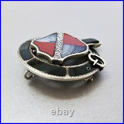 Antique VICTORIAN c1870 Sterling Silver SCOTTISH Shield and Garter PEBBLE BROOCH