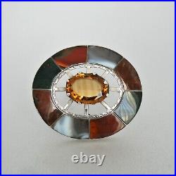 Antique VICTORIAN-era Sterling Silver SCOTTISH CAIRNGORM CITRINE & AGATE BROOCH