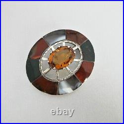 Antique VICTORIAN-era Sterling Silver SCOTTISH CAIRNGORM CITRINE & AGATE BROOCH