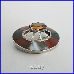 Antique VICTORIAN-era Sterling Silver SCOTTISH CAIRNGORM CITRINE & AGATE BROOCH