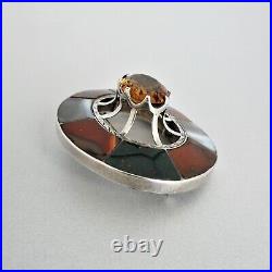 Antique VICTORIAN-era Sterling Silver SCOTTISH CAIRNGORM CITRINE & AGATE BROOCH