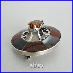 Antique VICTORIAN-era Sterling Silver SCOTTISH CAIRNGORM CITRINE & AGATE BROOCH