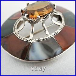 Antique VICTORIAN-era Sterling Silver SCOTTISH CAIRNGORM CITRINE & AGATE BROOCH