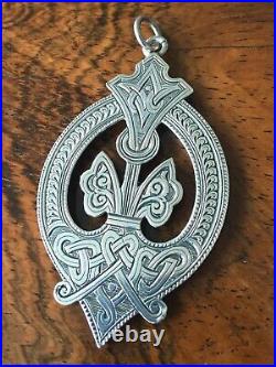 Antique Victorian 1871 Sterling Silver Scottish Celtic Knot Pendant Hollow 2.6