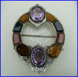 Antique Victorian 1880s Cairngorm Amethyst Citrine Scottish Agate Silver Brooch