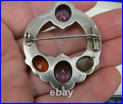 Antique Victorian 1880s Cairngorm Amethyst Citrine Scottish Agate Silver Brooch