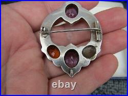 Antique Victorian 1880s Cairngorm Amethyst Citrine Scottish Agate Silver Brooch