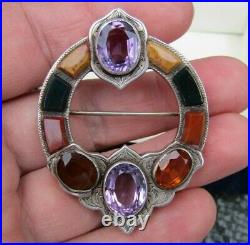 Antique Victorian 1880s Cairngorm Amethyst Citrine Scottish Agate Silver Brooch