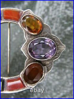 Antique Victorian 1880s Cairngorm Amethyst Citrine Scottish Agate Silver Brooch