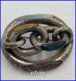 Antique Victorian 1880s Scottish Lovers Pebble Brooch Cairngorm Bloodstone