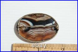 Antique Victorian Art Nouveau Deco Sterling Silver Scottish Agate Brooch Pin