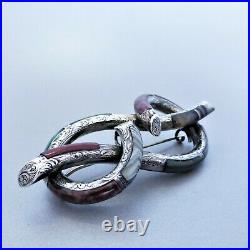 Antique Victorian Era Sterling Silver Large LOVERS KNOT SCOTTISH PEBBLE BROOCH