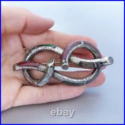 Antique Victorian Era Sterling Silver Large LOVERS KNOT SCOTTISH PEBBLE BROOCH