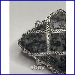 Antique Victorian Inlaid Scottish Agate Granite Sterling Silver Brooch Pin