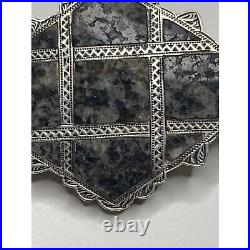 Antique Victorian Inlaid Scottish Agate Granite Sterling Silver Brooch Pin