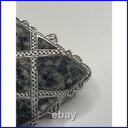 Antique Victorian Inlaid Scottish Agate Granite Sterling Silver Brooch Pin