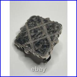 Antique Victorian Inlaid Scottish Agate Granite Sterling Silver Brooch Pin