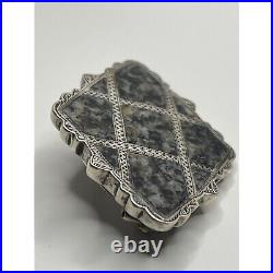 Antique Victorian Inlaid Scottish Agate Granite Sterling Silver Brooch Pin
