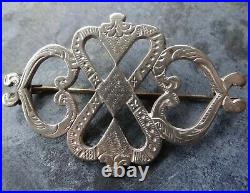 Antique Victorian SILVER 2.5 entwined love heart Scottish brooch c pin -B51