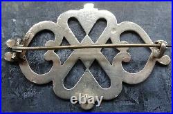 Antique Victorian SILVER 2.5 entwined love heart Scottish brooch c pin -B51