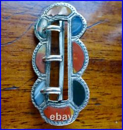 Antique Victorian STERLING SILVER Scottish AGATE buckle brooch -X96