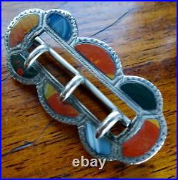 Antique Victorian STERLING SILVER Scottish AGATE buckle brooch -X96