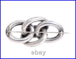 Antique Victorian Scottish 925 Silver & Agate Loop Knot Brooch / Pin c. 1860