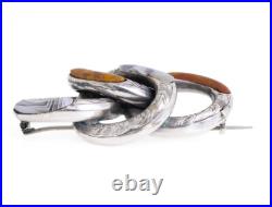 Antique Victorian Scottish 925 Silver & Agate Loop Knot Brooch / Pin c. 1860