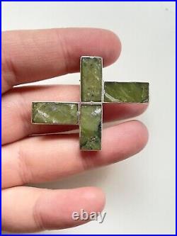 Antique Victorian Scottish 925 Silver Green Connemara Marble Brooch Pin 1.7