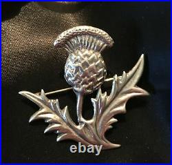 Antique Victorian Scottish Agate Blood Stone Sterling Silver Thistle Brooch Pin
