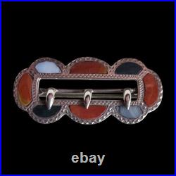 Antique Victorian Scottish Agate Bloodstone Jasper Sterling Silver Buckle Brooch