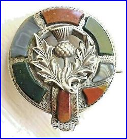 Antique Victorian Scottish Agate Bloodstone Thistle Garter Pebble Brooch c1890