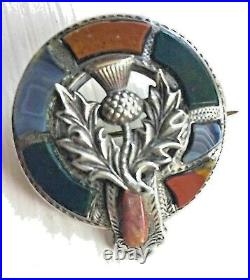 Antique Victorian Scottish Agate Bloodstone Thistle Garter Pebble Brooch c1890