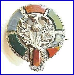 Antique Victorian Scottish Agate Bloodstone Thistle Garter Pebble Brooch c1890