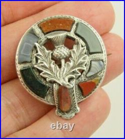 Antique Victorian Scottish Agate Bloodstone Thistle Garter Pebble Brooch c1890