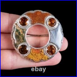 Antique Victorian Scottish Agate Citrine Brooch Circa 1860