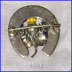 Antique Victorian Scottish Agate Horseshoe Thistle Brooch Sterling Silver Pin