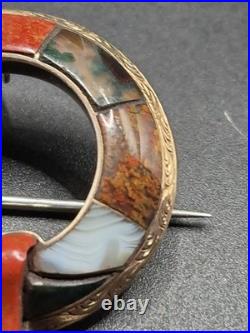 Antique Victorian Scottish Agate Jasper & 9ct Gold & Sterling Silver Brooch 6.7g Antique Victorian Scottish Agate Jasper & 9ct Gold & Sterling Silver Brooch 6.7g