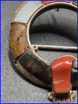 Antique Victorian Scottish Agate Jasper & 9ct Gold & Sterling Silver Brooch 6.7g