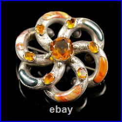 Antique Victorian Scottish Agate Large Brooch Sterling Silver