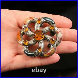 Antique Victorian Scottish Agate Large Brooch Sterling Silver