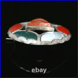 Antique Victorian Scottish Agate Shield Brooch Silver