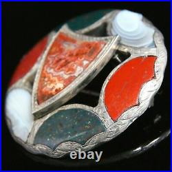 Antique Victorian Scottish Agate Shield Brooch Silver