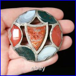 Antique Victorian Scottish Agate Shield Brooch Silver