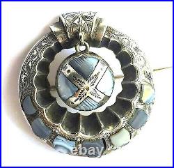 Antique Victorian Scottish Agate Sterling Pebble Brooch c1890 Rare Design Unique