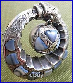 Antique Victorian Scottish Agate Sterling Pebble Brooch c1890 Rare Design Unique