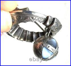 Antique Victorian Scottish Agate Sterling Pebble Brooch c1890 Rare Design Unique