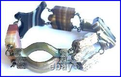 Antique Victorian Scottish Agate Sterling Silver Pebble Bracelet c 1890 Rare